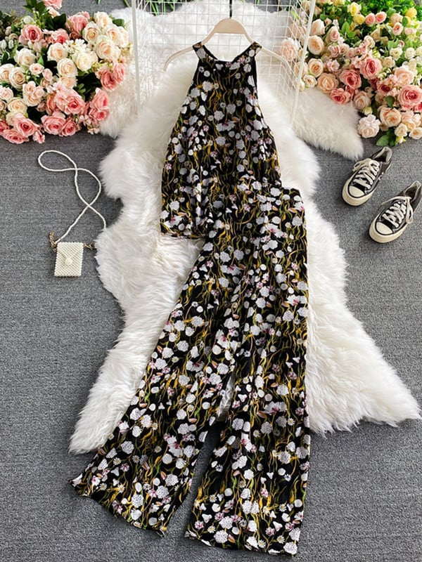 Moda de vară, temperament, cămașă din șifon, cu umeri, bluză pentru femei, pantaloni din două piese cu talie înaltă, costum cu pantaloni largi UK674