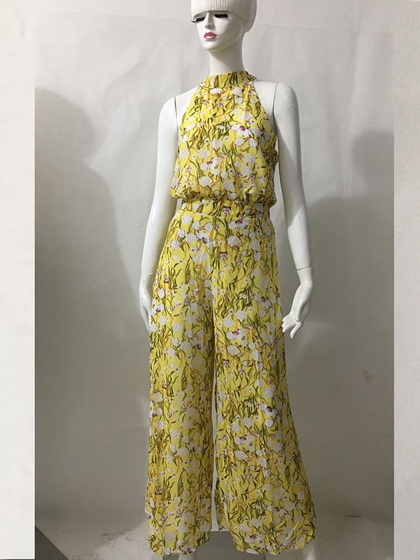 Moda de vară, temperament, cămașă din șifon, cu umeri, bluză pentru femei, pantaloni din două piese cu talie înaltă, costum cu pantaloni largi UK674