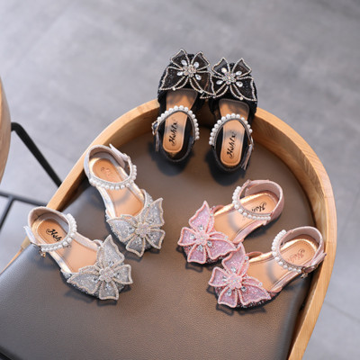 Sandale noi de vară pentru fete, la modă, paiete, fundă cu stras, pantofi de prințesă pentru fete, pantofi pentru fetiță, sandale cu toc plat, mărimea 21-35