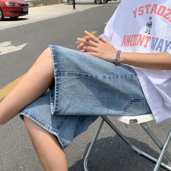 Ανδρικά τζιν σορτς με φαρδιά ποδαράκια Vintage Κορεάτικη μόδα Φαρδύ παντελόνι μέχρι το γόνατο ίσιο BF S-3XL Μεγάλο μέγεθος Απλότητα