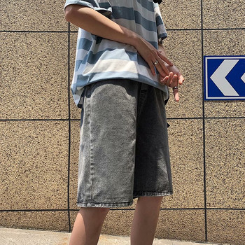 Мъжки ежедневни дънкови шорти Широки крачоли Vintage Ins Корейски модни свободни панталони с дължина до коляното Прави BF S-3XL Голям размер Простота
