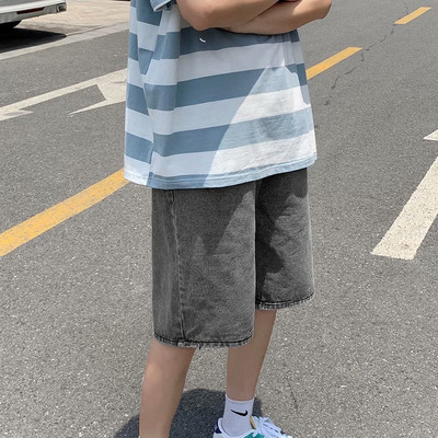 Ανδρικά τζιν σορτς με φαρδιά ποδαράκια Vintage Κορεάτικη μόδα Φαρδύ παντελόνι μέχρι το γόνατο ίσιο BF S-3XL Μεγάλο μέγεθος Απλότητα