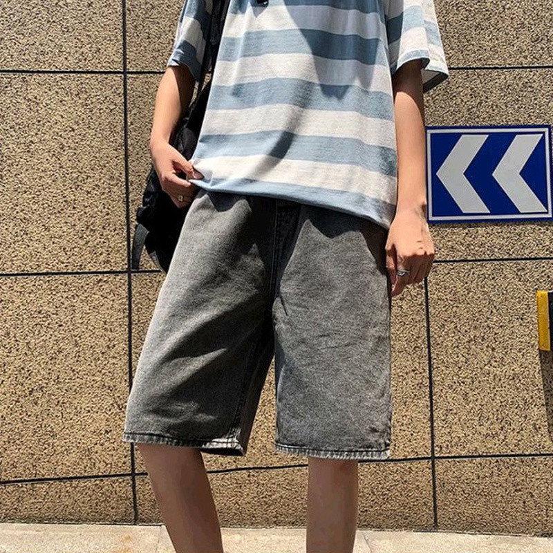 Ανδρικά τζιν σορτς με φαρδιά ποδαράκια Vintage Κορεάτικη μόδα Φαρδύ παντελόνι μέχρι το γόνατο ίσιο BF S-3XL Μεγάλο μέγεθος Απλότητα