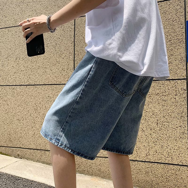 Ανδρικά τζιν σορτς με φαρδιά ποδαράκια Vintage Κορεάτικη μόδα Φαρδύ παντελόνι μέχρι το γόνατο ίσιο BF S-3XL Μεγάλο μέγεθος Απλότητα