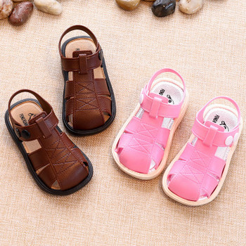 Сандали Infantil Летни бебешки обувки Сандали за малко момче Детски сандали за момчета Кожени противоплъзгащи обувки на равна подметка Детски плажни обувки за момче