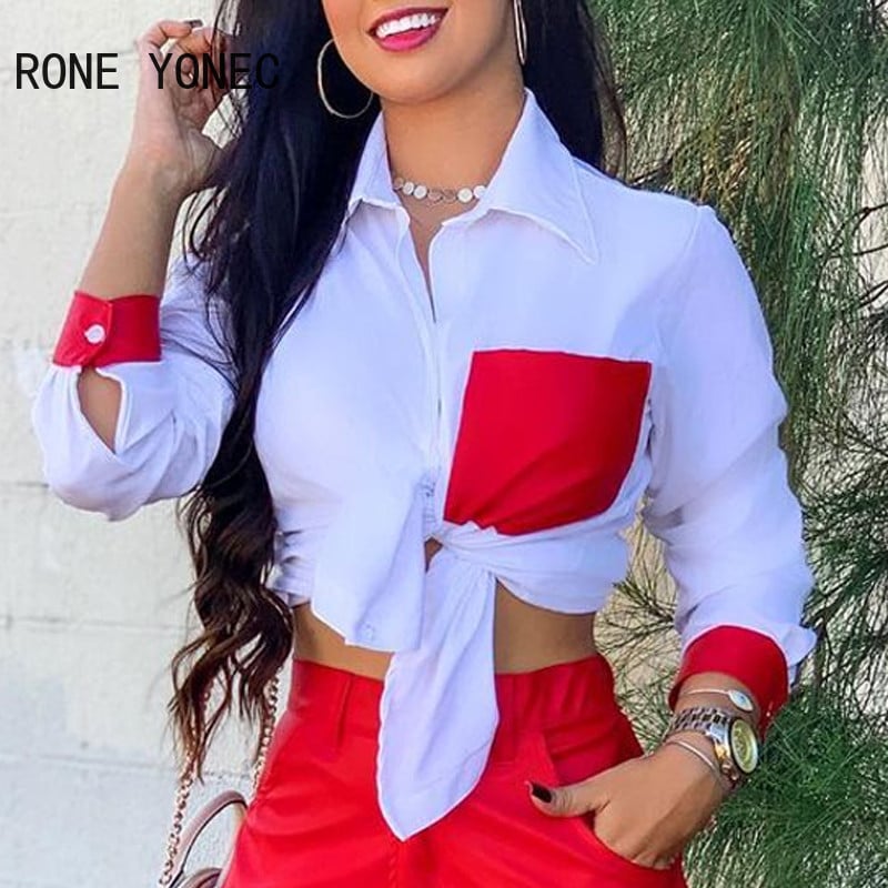 Set două piese pentru femei Colorblock cravată în față Set cămașă top și pantaloni scurți Costum de vară