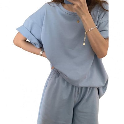 Καλοκαιρινή αθλητική φόρμα Γυναικεία Ρούχα 2 τμχ/Σετ Γυναικεία T-shirt Σορτς Σετ φαρδιά μανίκια τρία τέταρτα Sportwear Gym Lady