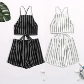 Seturi de 2 bucăți 2021, de vară, pentru femei, cămăși fără mâneci, cu șalter, cu dungi cu imprimeu, pentru femei, crop tops și pantaloni scurți костюм женский летний
