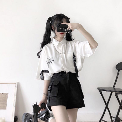 Japanski dvodijelni set za žene kratkih rukava Bijela košulja Široki kombinezoni Kratko odijelo Roupas Femme Modni ljetni Y2k kompleti