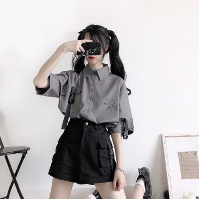 Japanski dvodijelni set za žene kratkih rukava Bijela košulja Široki kombinezoni Kratko odijelo Roupas Femme Modni ljetni Y2k kompleti