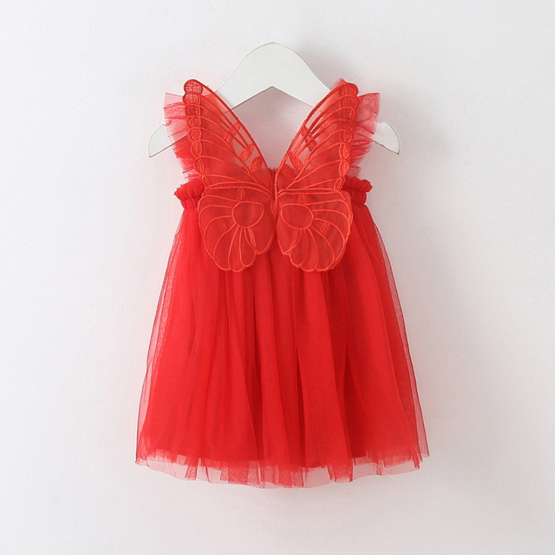 Noua vara pentru copii Rochie fetita Fasole Pasta Culoare Gri Albastru Rosu Alb Roz Fluture Fără mâneci Ballet Dance Performance Dress E20992