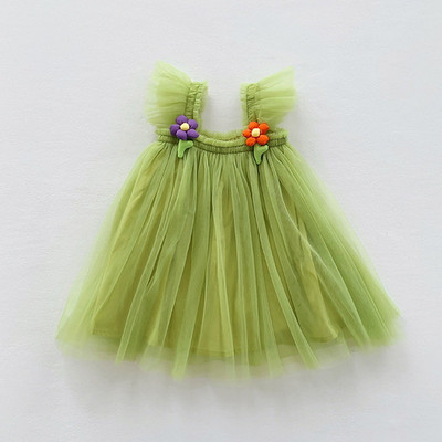 Rochie nouă de vară pentru fetiță, roz avocado, verde, albastru, șampanie, mâneci evazate, rochie prințesă din plasă, haine pentru copii E21261