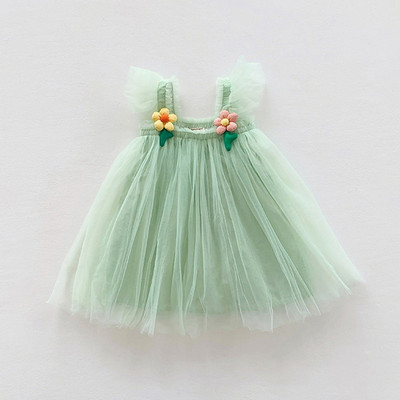 Rochie nouă de vară pentru fetiță, roz avocado, verde, albastru, șampanie, mâneci evazate, rochie prințesă din plasă, haine pentru copii E21261