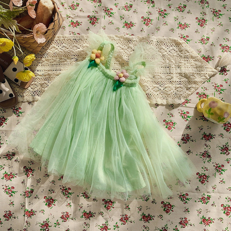 Rochie nouă de vară pentru fetiță, roz avocado, verde, albastru, șampanie, mâneci evazate, rochie prințesă din plasă, haine pentru copii E21261