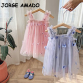 Korėjietiško stiliaus naujas vasarinis spagečių dirželis 3D drugelis be rankovių tinklinis kvadratinis apykaklė Tutu sijonas vaikiški drabužiai E90112