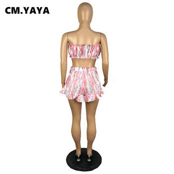 CM.YAYA Street Boho Γεωμετρικό Γυναικείο Σετ Στράπλες Crop Top and Ruffles Σορτς 2023 INS Φόρμα αθλητικής φόρμας δύο σετ 2 τεμαχίων