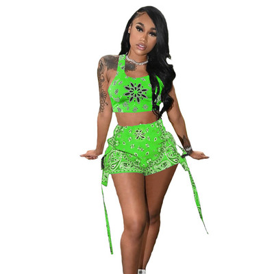 CM.YAYA Ženski komplet kratke majice bez rukava s printom paisleya Ravne kratke hlače Dva dvodijelna kompleta Aktivna trenirka Trenirka Ljetna odjeća