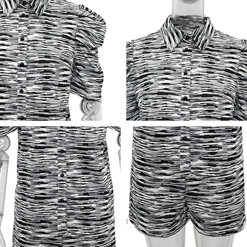 Fandy Lokar Letné panelové obleky Dámska móda s nafúknutými rukávmi a prednými gombíkmi Oblek Dámske elegantné šortky Slim obleky Dámske