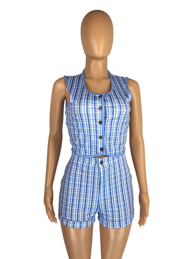 HAOYUAN Γυναικεία δύο σετ Peice Καλοκαιρινά σύνολα 2022 Fashion Rave Festival Φόρμες καρό στάμπα Crop top και σορτς ασορτί