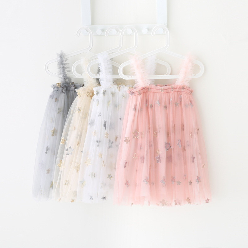 Letné šaty pre dievčatko, oblečenie so štvorcovým golierom, bez rukávov, farebné flitrované sieťované tutu šaty, detské šaty E032