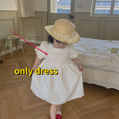 Κορεάτικο στυλ Νέο καλοκαιρινό φόρεμα για κοριτσάκι κοντά μανίκια φουσκωτά Κίτρινο λευκό τετράγωνο γιακά φόρεμα πριγκίπισσας παιδικά ρούχα E3300