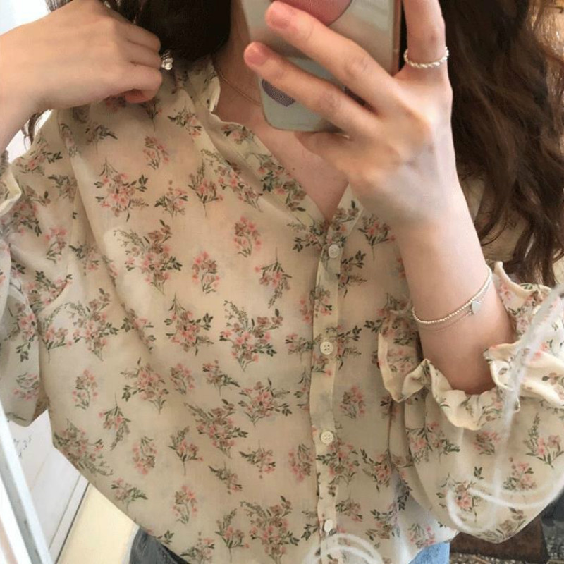 Dámske košele s kvetinovou potlačou, výstrihom do V, ulzzang šifón, sladké elegantné dámske šifónové tuniky, letné prázdninové streetwear, veľkosť 3XL, denné