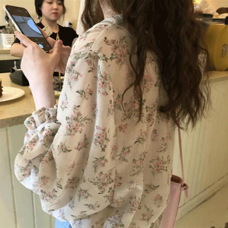Dámske košele s kvetinovou potlačou, výstrihom do V, ulzzang šifón, sladké elegantné dámske šifónové tuniky, letné prázdninové streetwear, veľkosť 3XL, denné