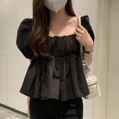 Korėjietiško stiliaus marškiniai Moteriški Madingi Sulankstomos Pūkuotos rankovės Kvadratinė apykaklė Biuras Elegantiškas Tvirtas Visoms rungtynėms Maišelis Švelnus Jaunas laisvalaikis Prašmatnus