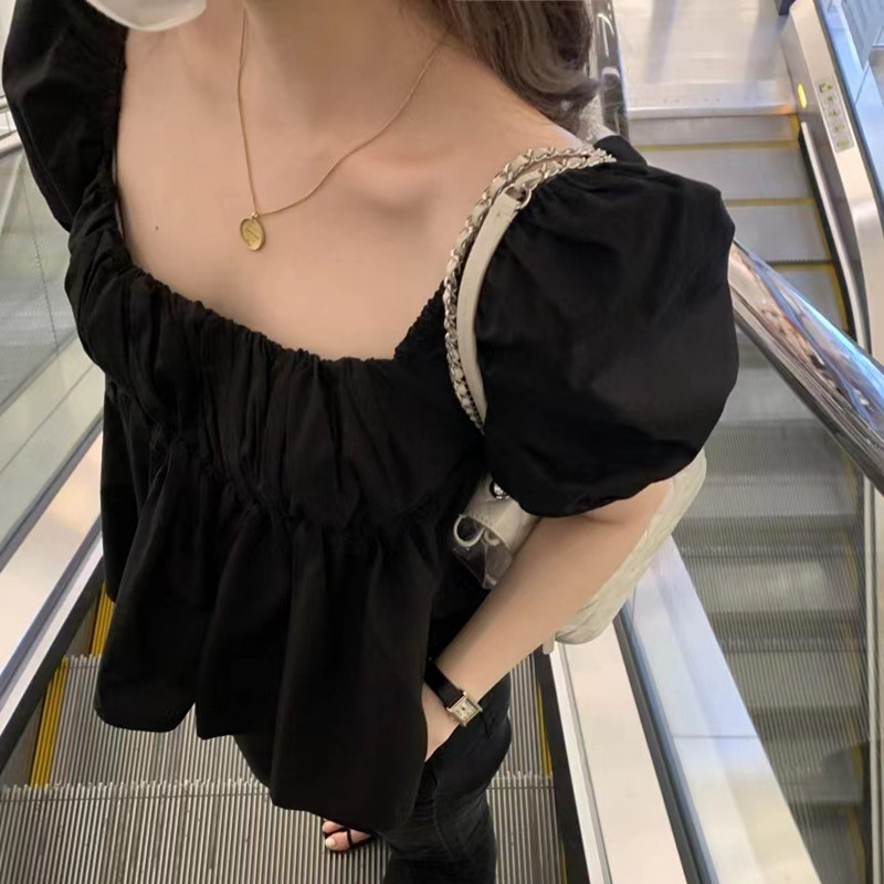 Korėjietiško stiliaus marškiniai Moteriški Madingi Sulankstomos Pūkuotos rankovės Kvadratinė apykaklė Biuras Elegantiškas Tvirtas Visoms rungtynėms Maišelis Švelnus Jaunas laisvalaikis Prašmatnus