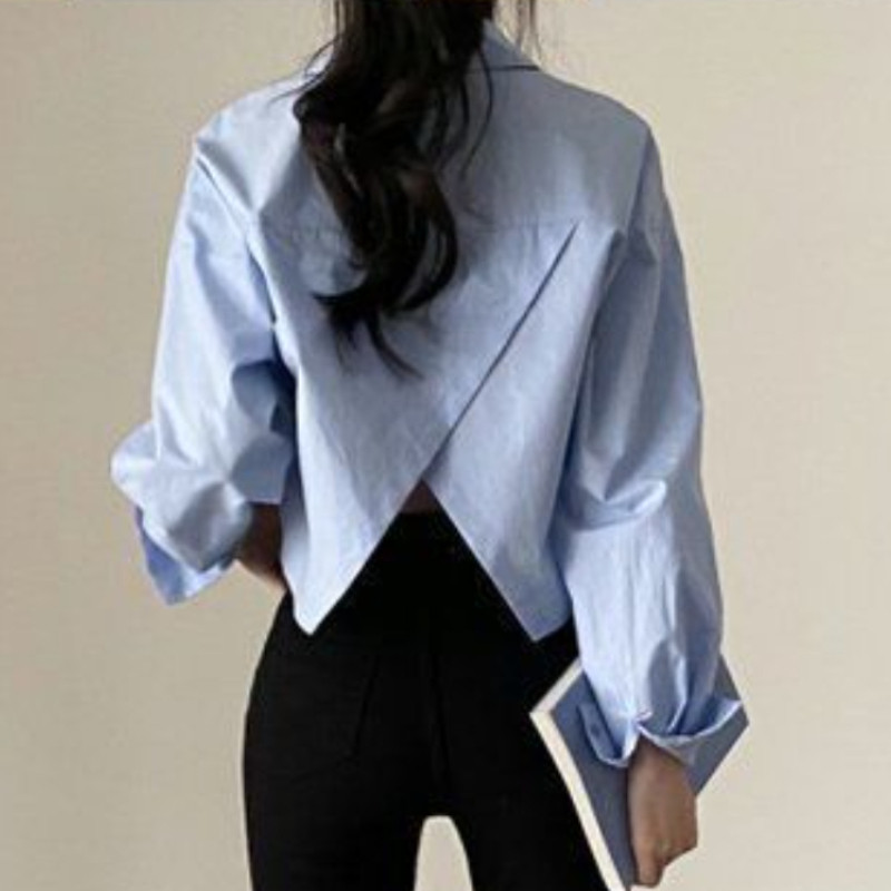 Dámske nepravidelné košele s rozparkom na chrbte, jednofarebné, s dlhým rukávom, preppy, kórejský štýl, tílko, ženské topy, roztomilé oblečenie Y2k, elegantné
