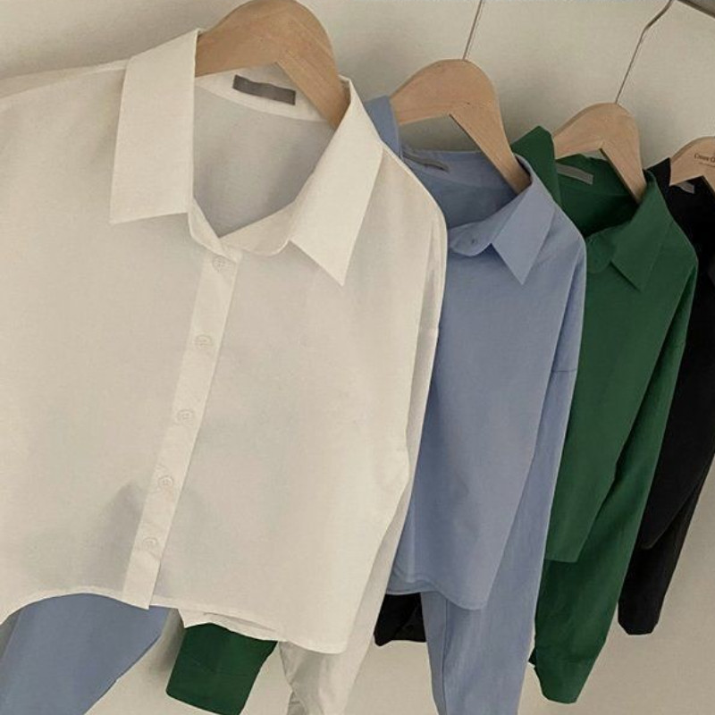 Dámske nepravidelné košele s rozparkom na chrbte, jednofarebné, s dlhým rukávom, preppy, kórejský štýl, tílko, ženské topy, roztomilé oblečenie Y2k, elegantné