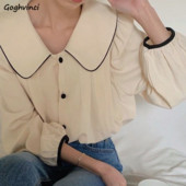 M-4XL Ingek Női Őszi Puff Ujj Peter Pan gallér Édes Elegáns Koreai Stílus Divat Alkalmi Egyszerű Chemise Nő Új Chic