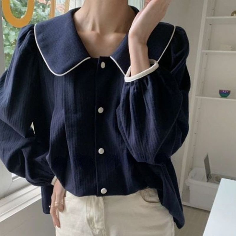 M-4XL Ingek Női Őszi Puff Ujj Peter Pan gallér Édes Elegáns Koreai Stílus Divat Alkalmi Egyszerű Chemise Nő Új Chic