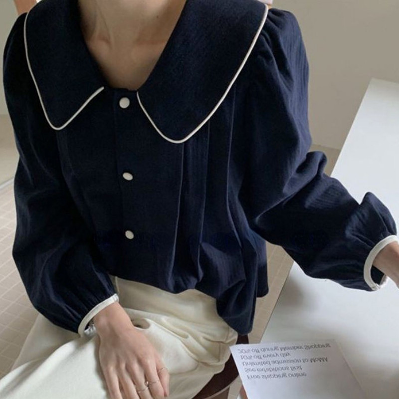 M-4XL Ingek Női Őszi Puff Ujj Peter Pan gallér Édes Elegáns Koreai Stílus Divat Alkalmi Egyszerű Chemise Nő Új Chic