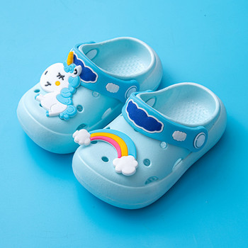 Бебешки чехли с динозаври Kawaii Детски сини обувки на плосък под Сабо за деца Летни джапанки Момчета Момичета Мулета Чехли за стая с карикатура