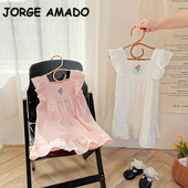 Új nyári ruha kislánynak Fehér Rózsaszín Négyzet Galléros Flere ujjak Hímzés Princess ruha Gyerekruha E23022