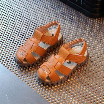 Летни сандали за момчета PU кожени ретро ежедневни гладиаторски римски плажни обувки Малко момче Изрезки Меки подметки Детски обувки с равни обувки G03065