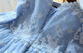 Δαντελένιο κοριτσίστικο φόρεμα 2020 Άνοιξη Νέο στυλ Flare μανίκια Πριγκίπισσα φορέματα για πάρτι γάμου βρεφικά ρούχα 2-8Y E88670