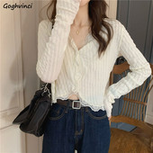 Dámske košele s výstrihom do V, čipkovaný crop top s úzkym strihom, jednofarebný, sladký, sexy, jarný, nový, elegantný, šik, ležérny, základný, univerzálny, vysokoškolský, mladý, Ulzzang