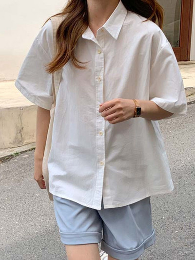 Dámske košele s krátkym rukávom, jednofarebné, unisex, vysokoškolské, košele, kórejský štýl, univerzálne, základné, mujer de moda, prevládajúce, štýlové, nové