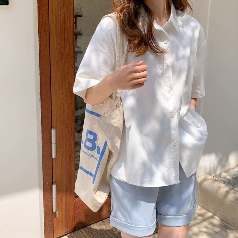 Dámske košele s krátkym rukávom, jednofarebné, unisex, vysokoškolské, košele, kórejský štýl, univerzálne, základné, mujer de moda, prevládajúce, štýlové, nové
