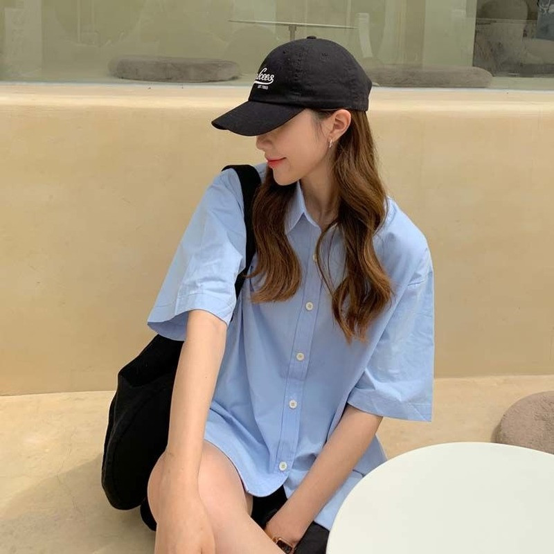 Dámske košele s krátkym rukávom, jednofarebné, unisex, vysokoškolské, košele, kórejský štýl, univerzálne, základné, mujer de moda, prevládajúce, štýlové, nové