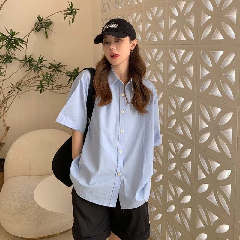 Dámske košele s krátkym rukávom, jednofarebné, unisex, vysokoškolské, košele, kórejský štýl, univerzálne, základné, mujer de moda, prevládajúce, štýlové, nové