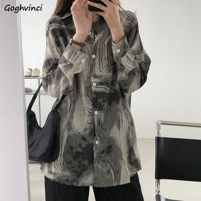 Női ingek Vintage bő retro hosszú ujjú alkalmi blúzok tavaszi ősz Harajuku Népszerű High Street Bf Összes meccses felső Ulzzang