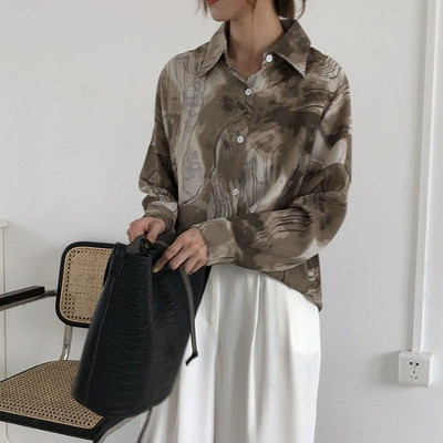 Dámske košele, vintage voľné retro blúzky s dlhým rukávom, jarné a jesenné, Harajuku, populárne, pre priateľov, univerzálne, topy, Ulzzang