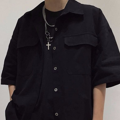 Košulje Žene S džepovima Ležerne Boyfriend Cool Djevojke Hip Hop Punk Moda Spušteni ovratnik Jednobojne majice Ulzzang Chic Streetwear Najnovije