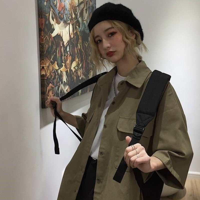 Košulje Žene S džepovima Ležerne Boyfriend Cool Djevojke Hip Hop Punk Moda Spušteni ovratnik Jednobojne majice Ulzzang Chic Streetwear Najnovije