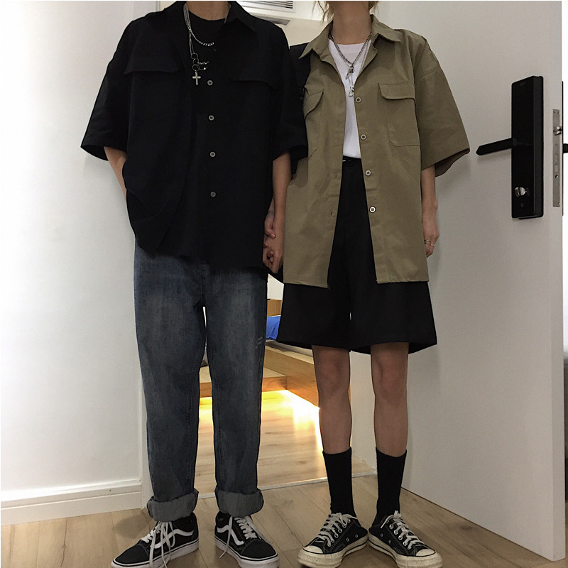 Košulje Žene S džepovima Ležerne Boyfriend Cool Djevojke Hip Hop Punk Moda Spušteni ovratnik Jednobojne majice Ulzzang Chic Streetwear Najnovije