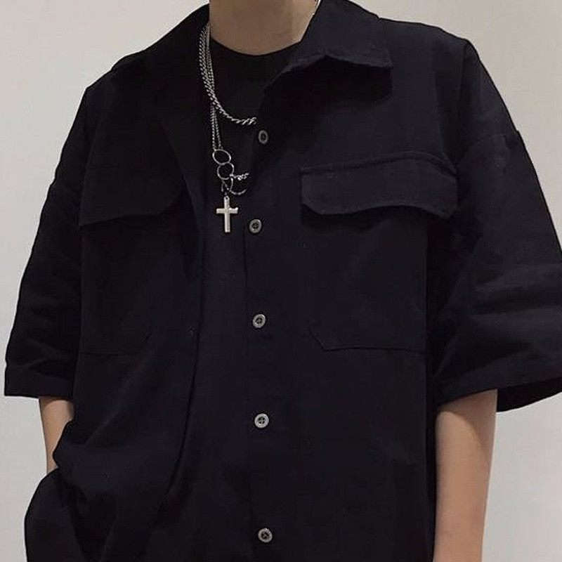 Košulje Žene S džepovima Ležerne Boyfriend Cool Djevojke Hip Hop Punk Moda Spušteni ovratnik Jednobojne majice Ulzzang Chic Streetwear Najnovije