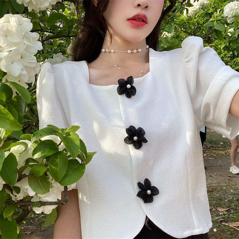 Dámske letné vintage košele s 3D dekoráciou, módne orezané, elegantné, s nafúknutými rukávmi, mladé, útulné, populárne, elegantné